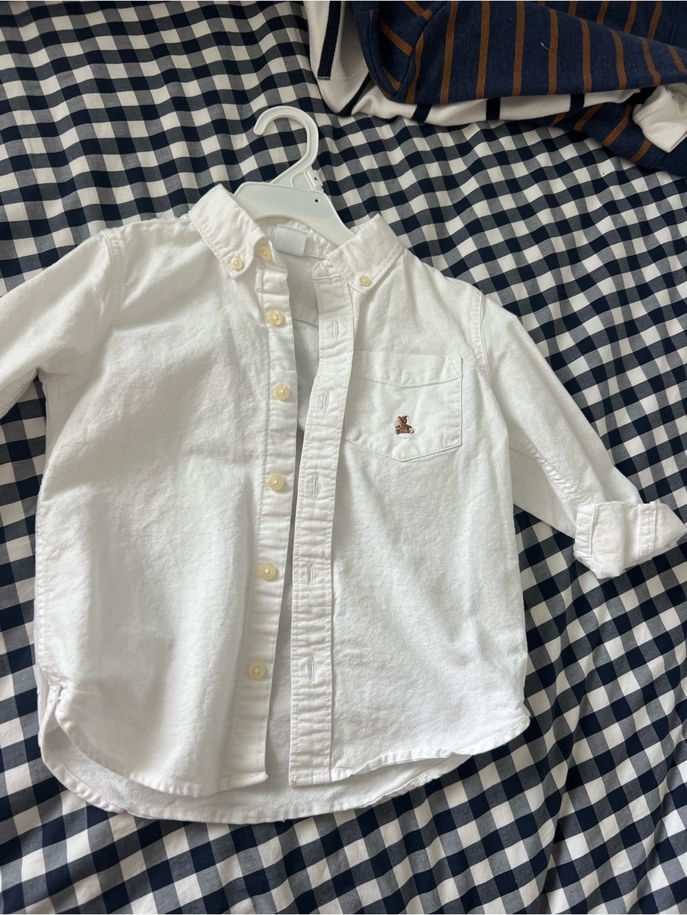 GAP White Button-Down Shirt with Pocket Bear Embroidery